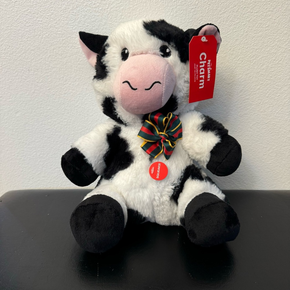 New. PetSmart Plush Dog Toy Charm the Cow Squeaker 11” Stuffed Animal gift